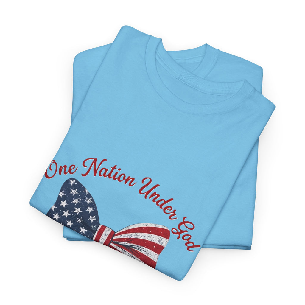 Patriotic Bow Tee — "One Nation Under God" American Flag Cross T-Shirt