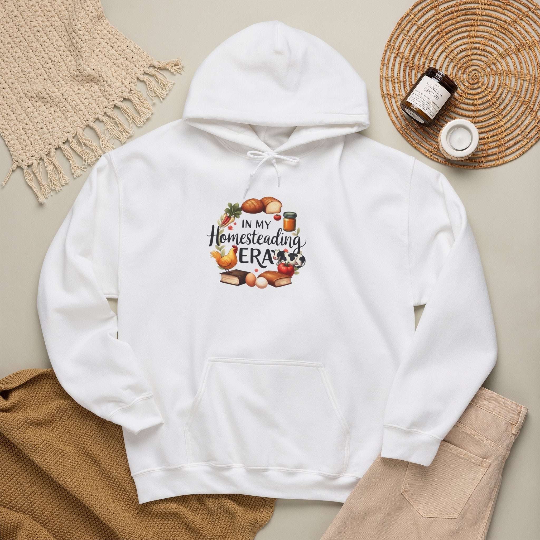 Homesteading Era Hoodie — "In My Homesteading Era" Canned Food, Chicken & Cow Design