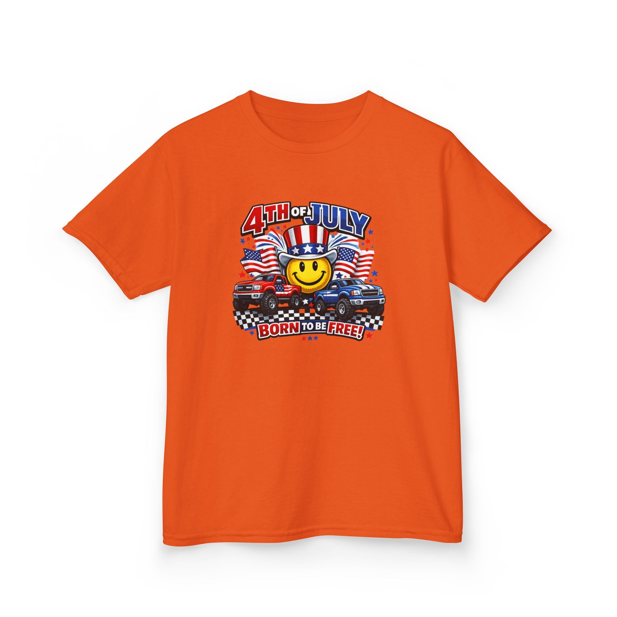 Kids Tee — 4th of July 'Born to Be Free' Smiley Flag Design