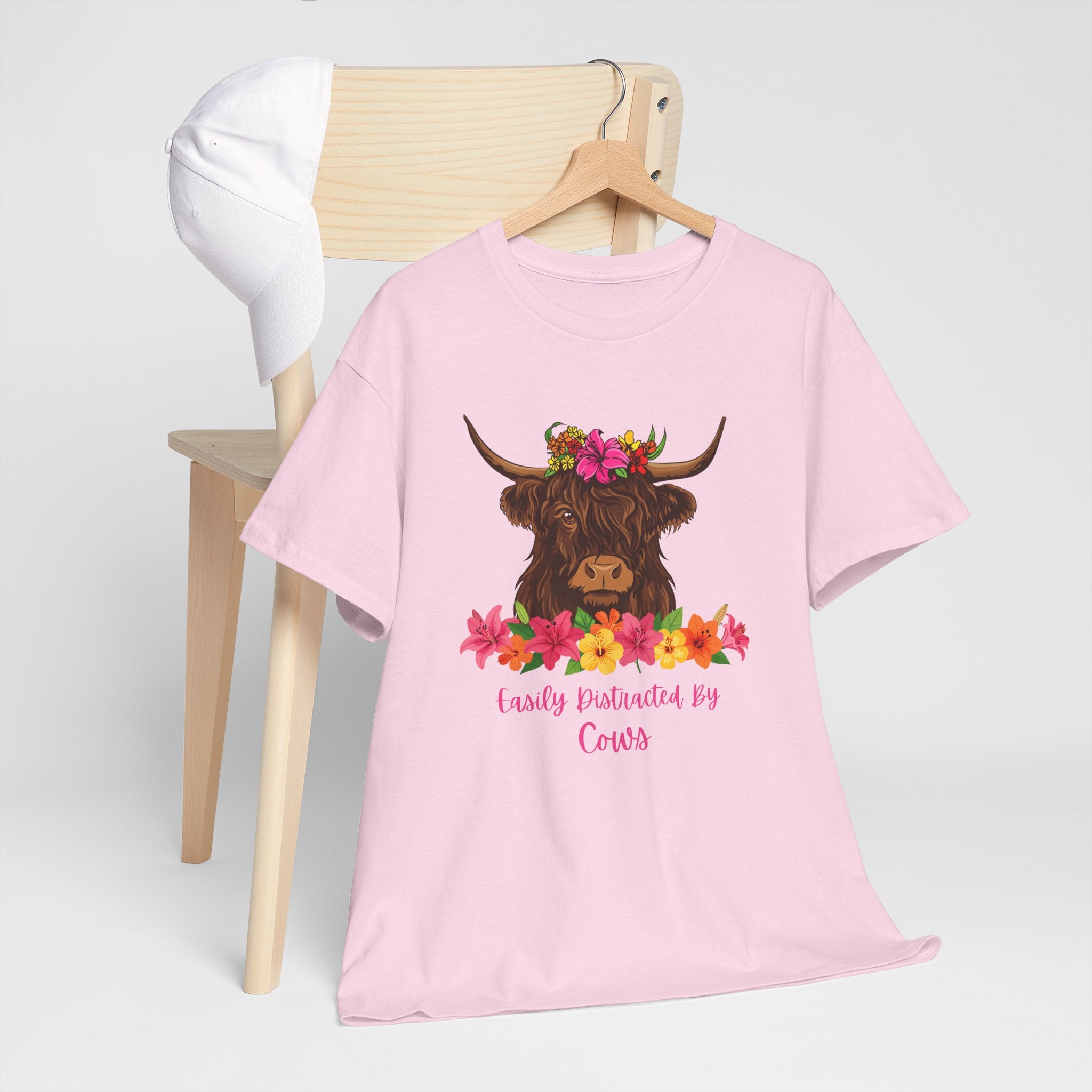 Cow Mom Floral Tee — 'Easily Distracted By Cows' Highland Cow Graphic Shirt