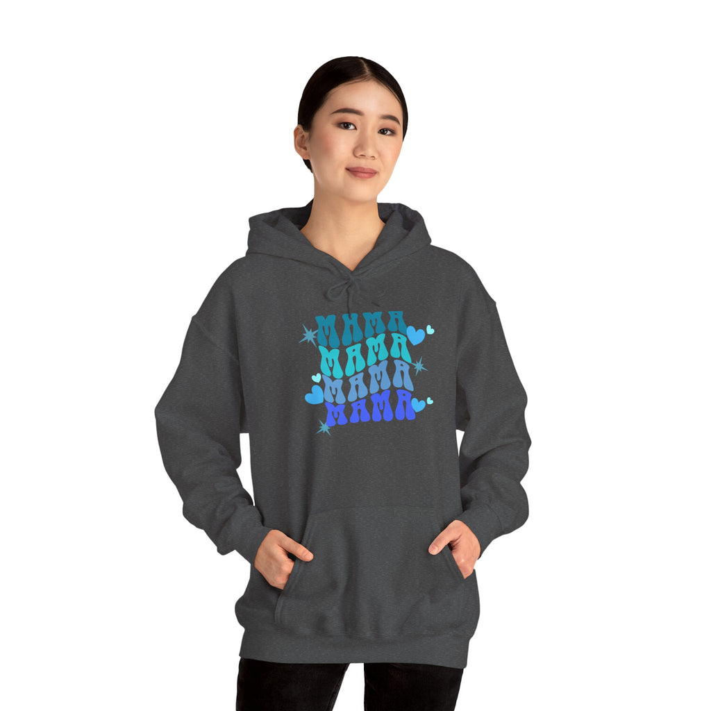 Mama Heart Crewneck Hoodie – Blue Gradient “MAMA” Graphic Sweatshirt
