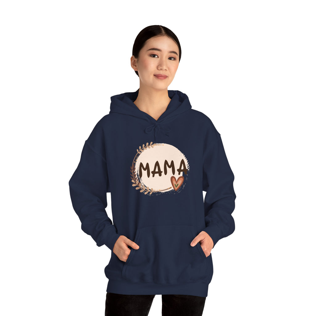 Mama Heart Hoodie — Soft Neutral Mom Sweatshirt, 'MAMA' Script with Heart & Wreath (Mother’s Day Gift)