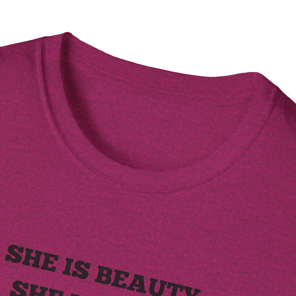 Chicken Tee — "She Is Beauty, She Is Grace, She Will Pech You in the Face" Funny Farm Animal T-Shirt