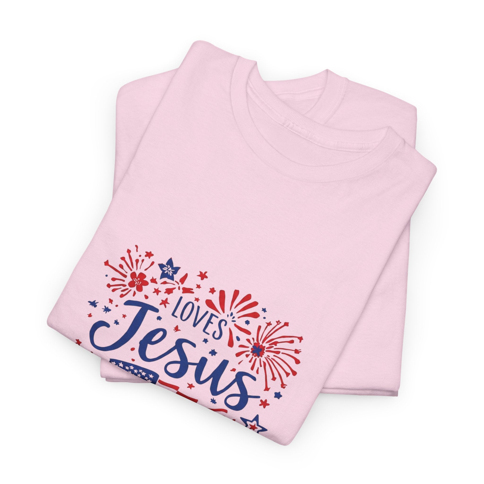 Jesus and America Tee — Patriotic Christian T-Shirt ("Loves Jesus and America Too")