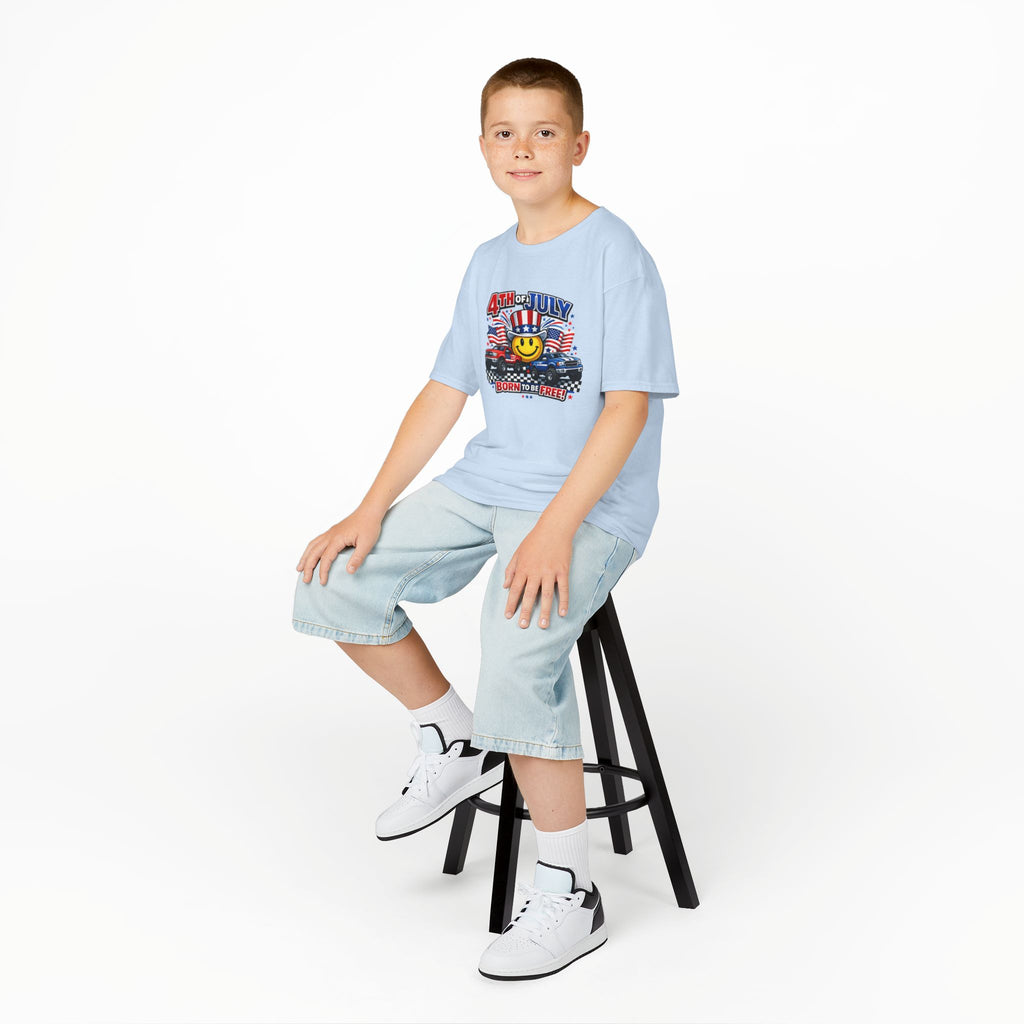 Kids Tee — 4th of July 'Born to Be Free' Smiley Flag Design