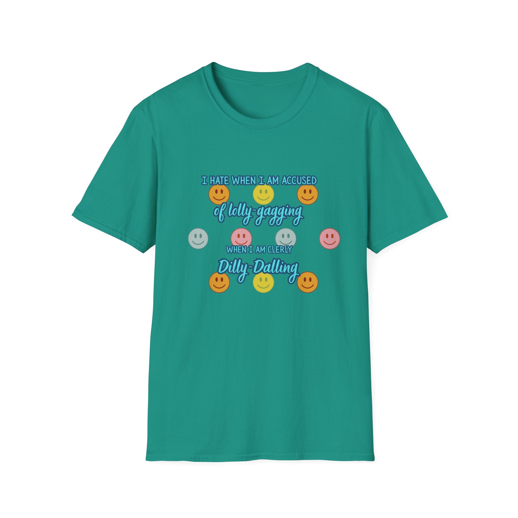 Funny 'I Hate When I Am accused of lolly-gagging' Graphic T-Shirt — Retro Smiley Face Design