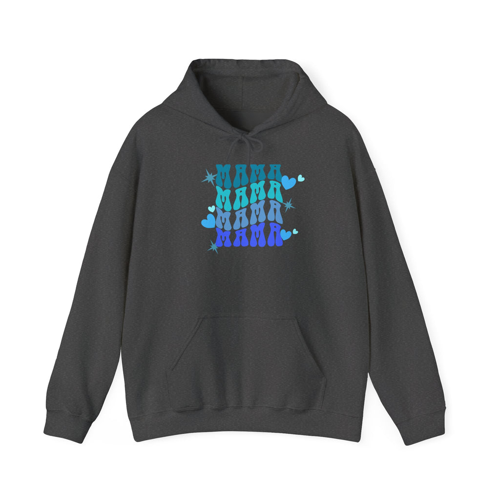 Mama Heart Crewneck Hoodie – Blue Gradient “MAMA” Graphic Sweatshirt