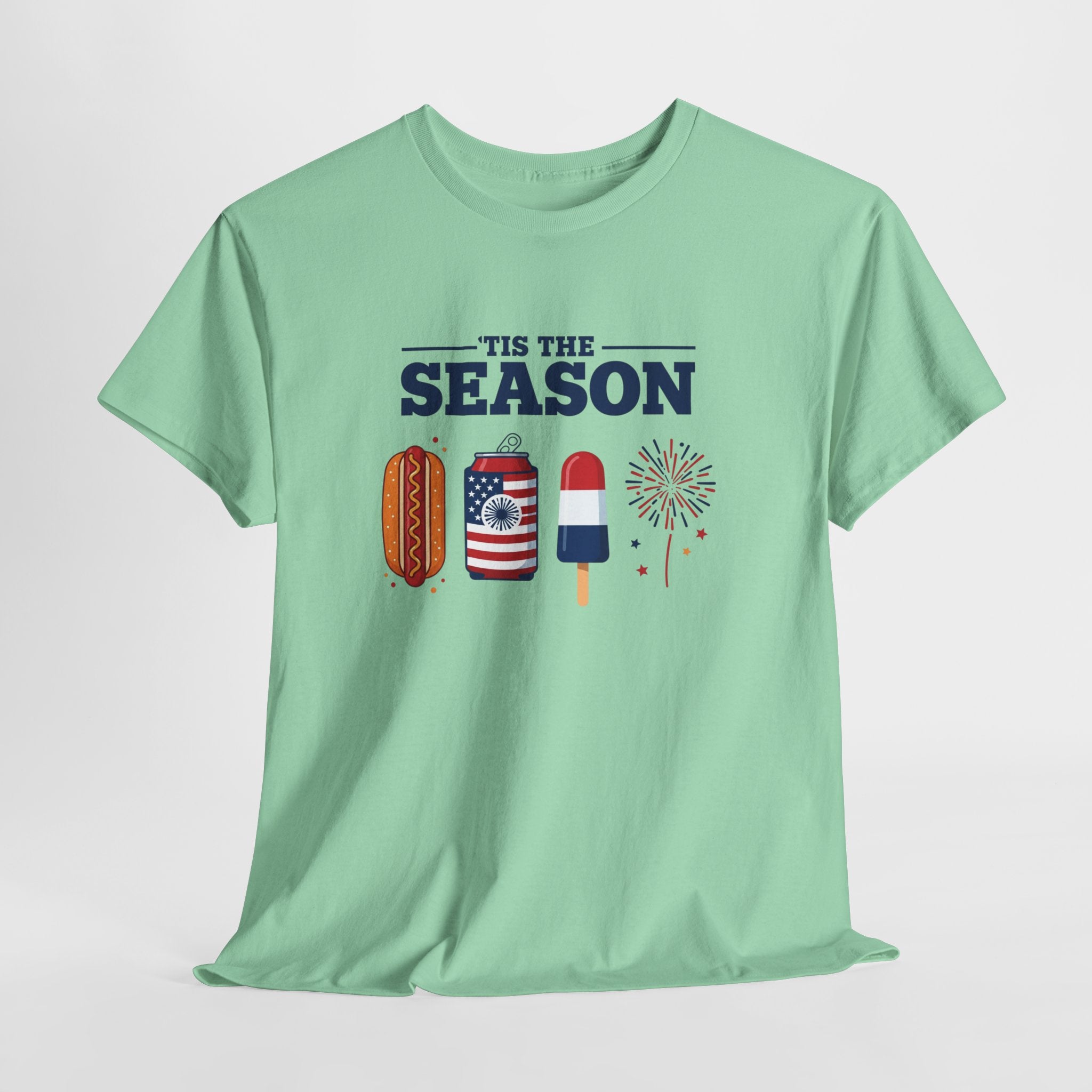 Fourth of July Tee — "'Tis the Season" Patriotic Hot Dog, Popsicle & Fireworks T-Shirt