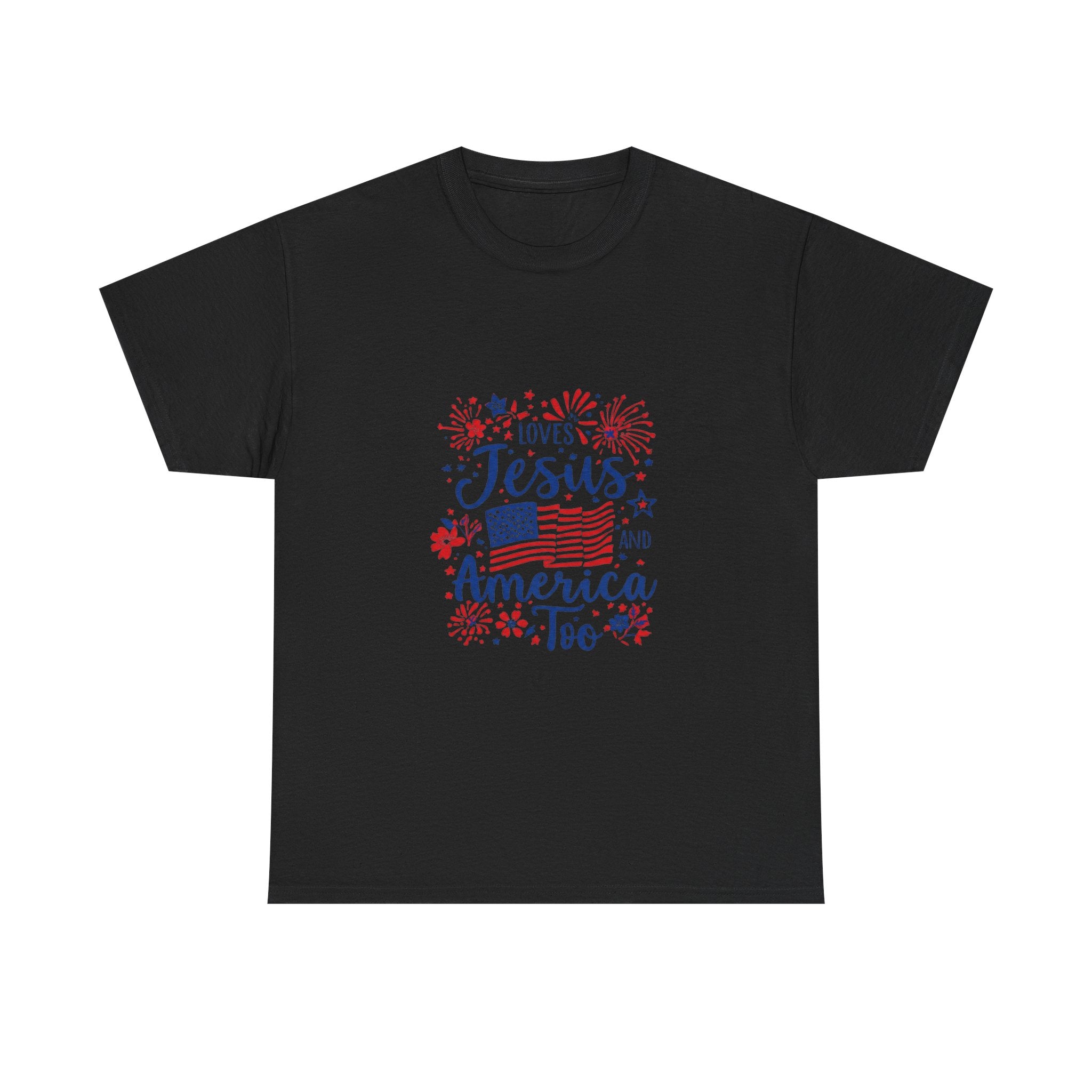Jesus and America Tee — Patriotic Christian T-Shirt ("Loves Jesus and America Too")