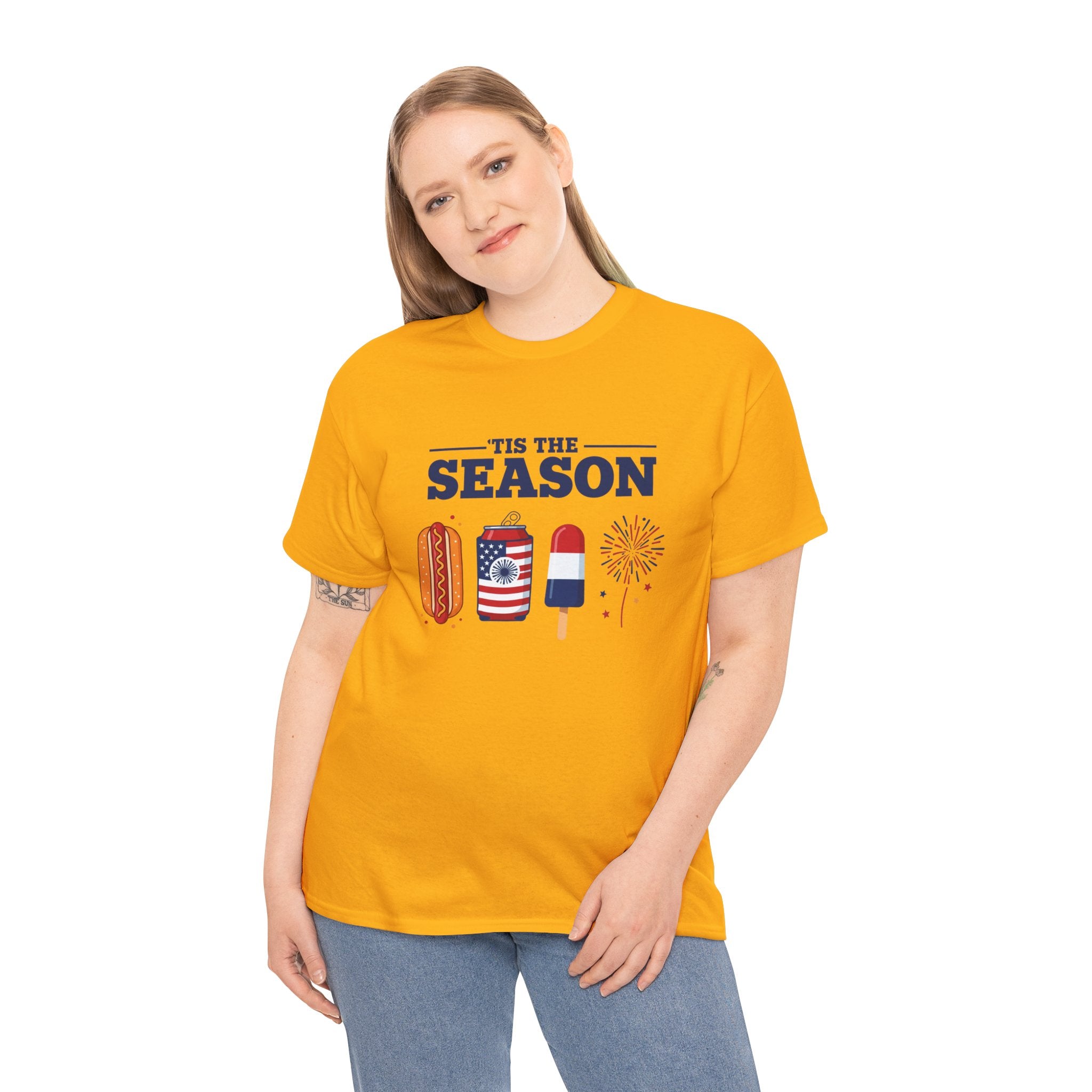 Fourth of July Tee — "'Tis the Season" Patriotic Hot Dog, Popsicle & Fireworks T-Shirt