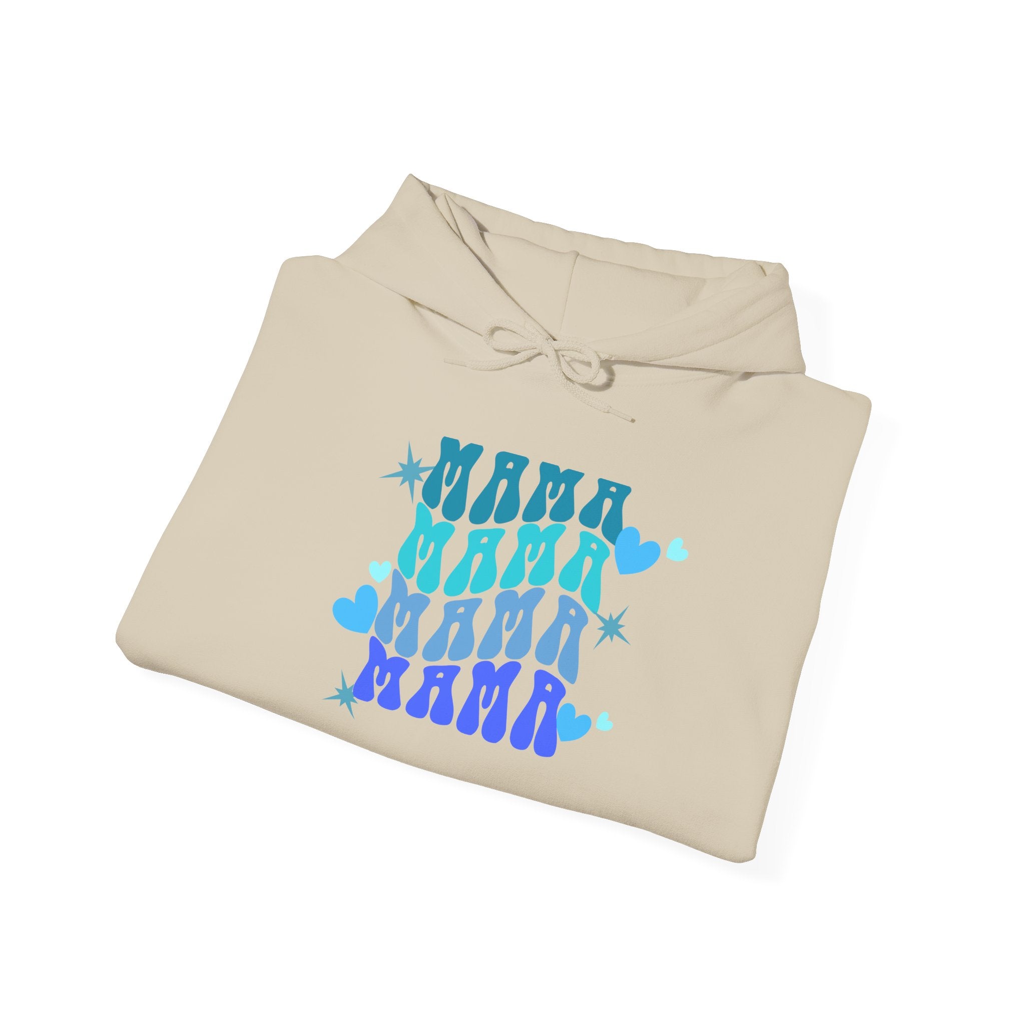 Mama Heart Crewneck Hoodie – Blue Gradient “MAMA” Graphic Sweatshirt