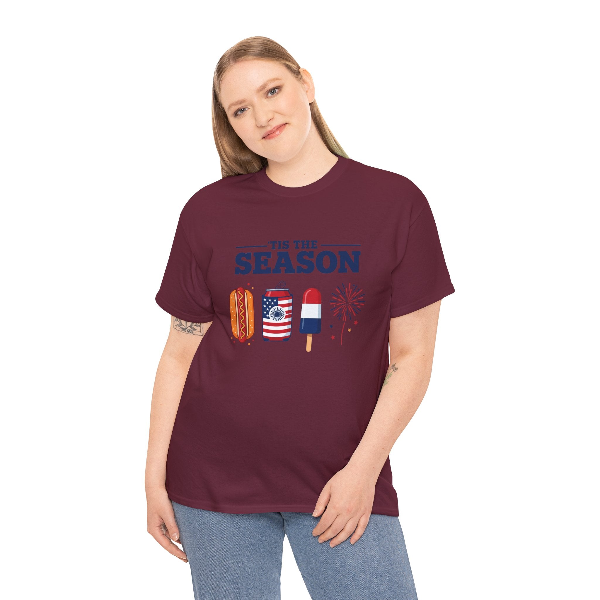 Fourth of July Tee — "'Tis the Season" Patriotic Hot Dog, Popsicle & Fireworks T-Shirt