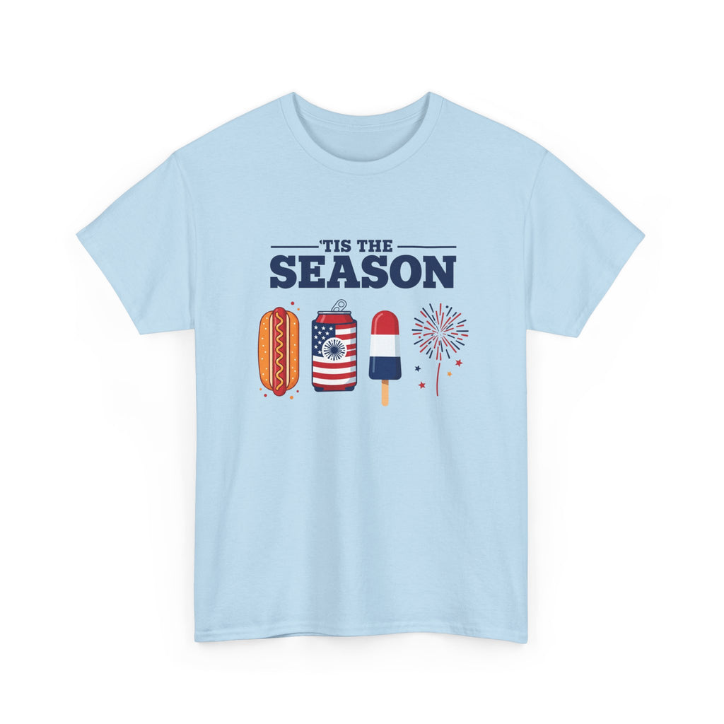 Fourth of July Tee — "'Tis the Season" Patriotic Hot Dog, Popsicle & Fireworks T-Shirt