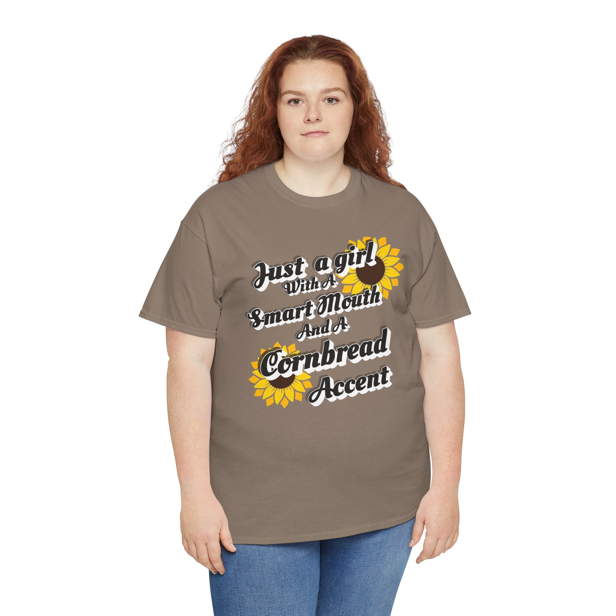 Cornbread Accent T-Shirt – "Just a Girl with a Smart Mouth and a Cornbread Accent" Sunflower Graphic