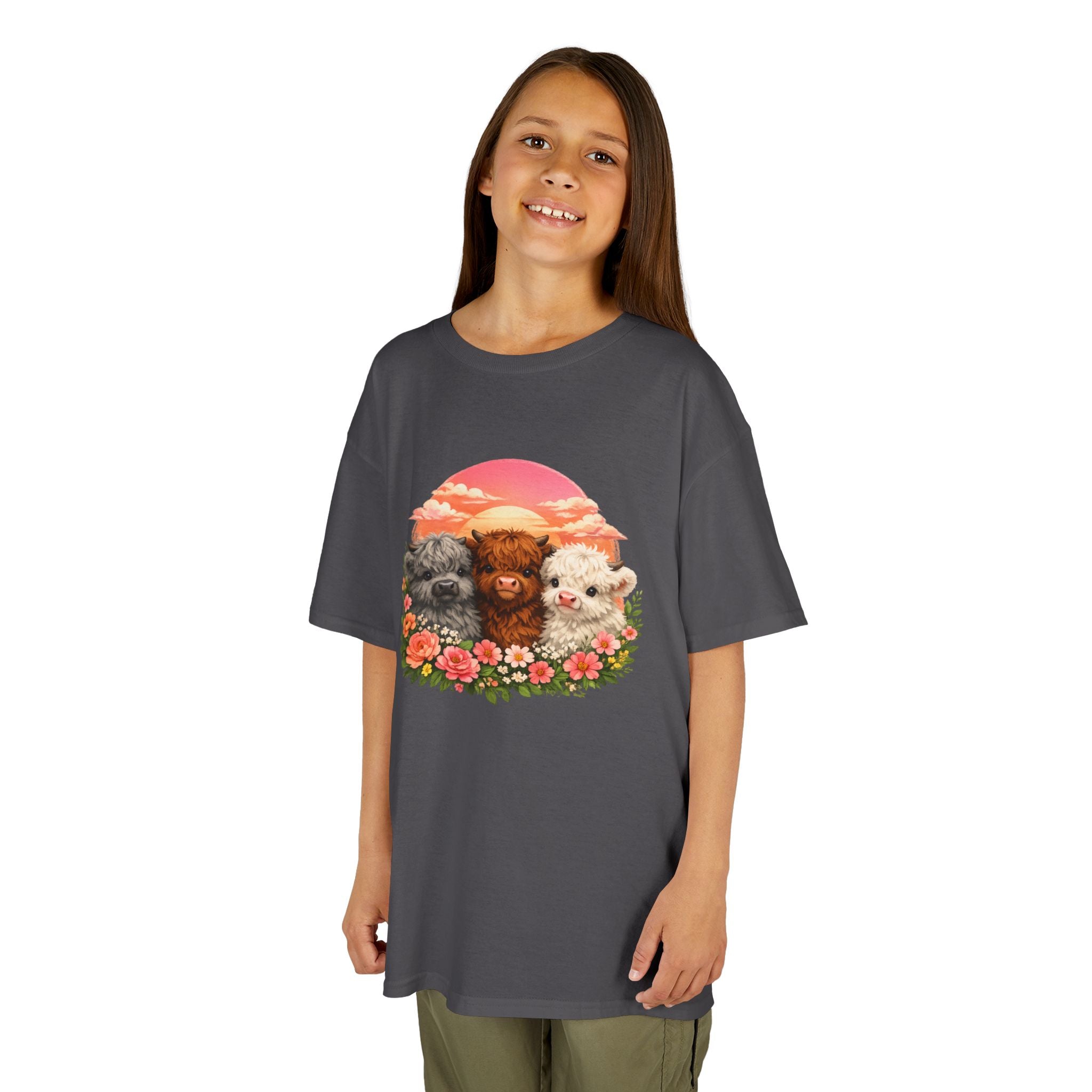 Kids Tee — Trio of Cute Kittens Sunset Floral Design