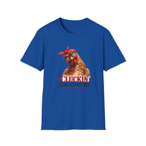Chicken Graphic T-Shirt — “Cluckin’ Egg-Cuse Me” Vintage Hen Tee