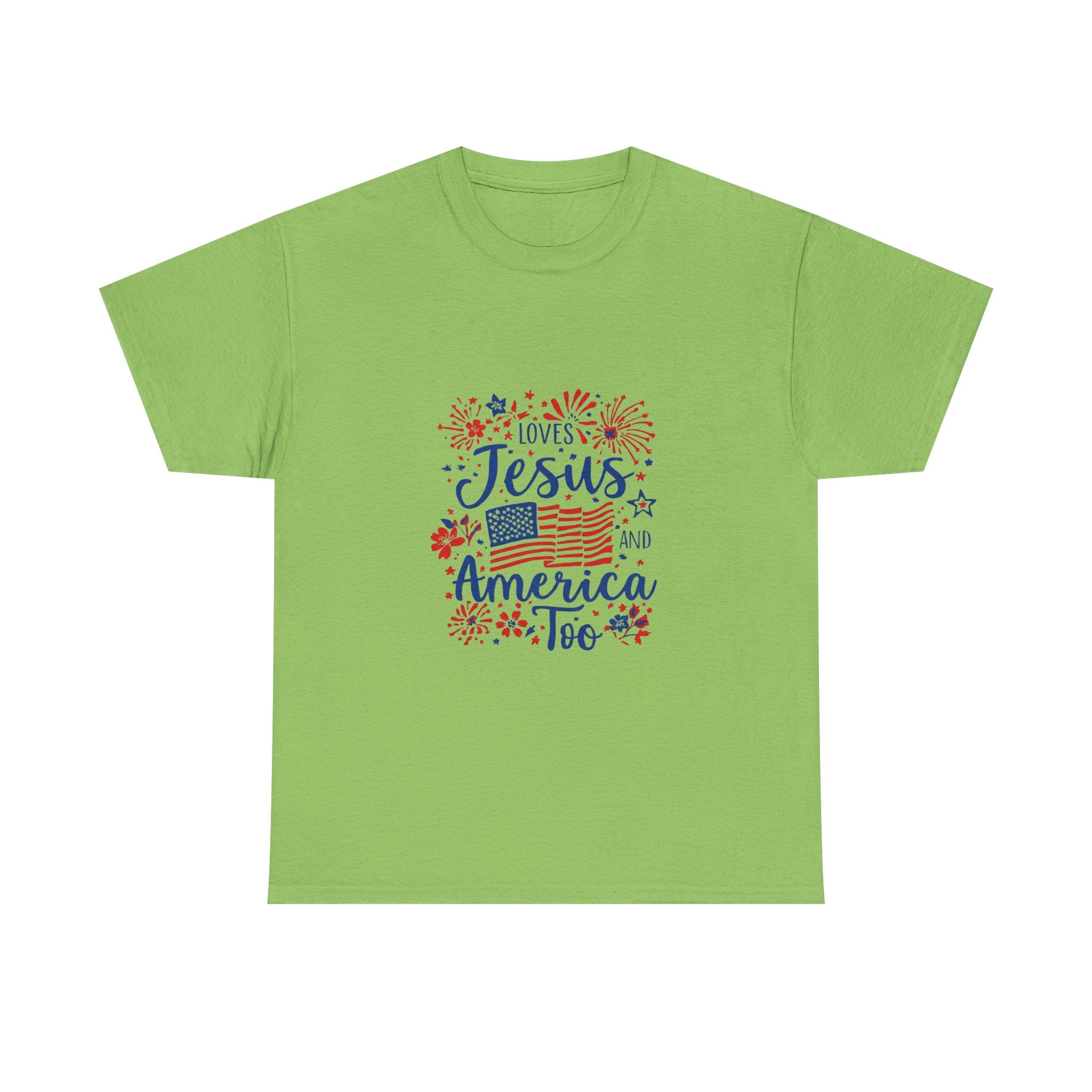 Jesus and America Tee — Patriotic Christian T-Shirt ("Loves Jesus and America Too")