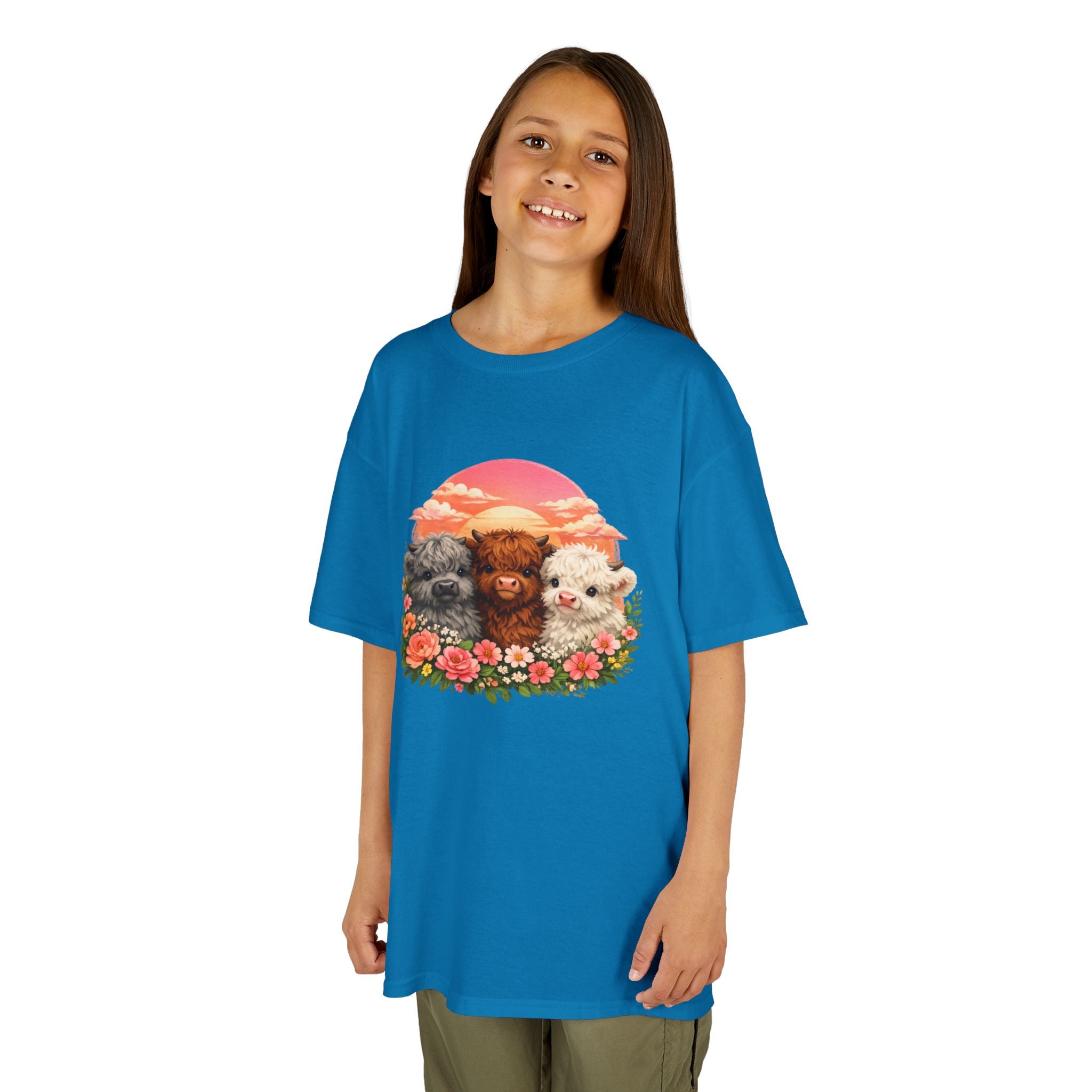 Kids Tee — Trio of Cute Kittens Sunset Floral Design