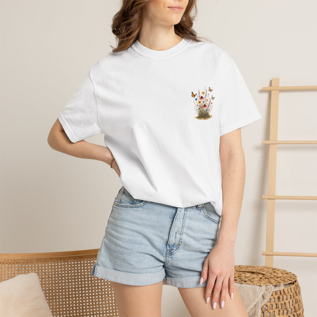 Wildflower Bouquet T-shirt | Backyard Butterflies, Botanical Illustration