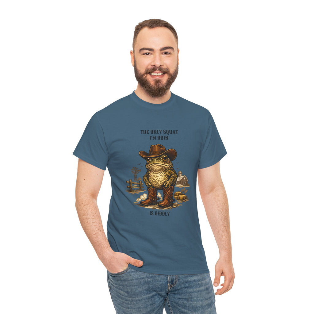 Frog Cowboy Tee — “The Only Squat I’m Doin’ Is Diddle” Funny Western Graphic T-Shirt