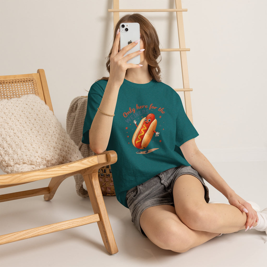 Funny Hot Dog Tee — "Only Here for the Weiners" Graphic T-Shirt