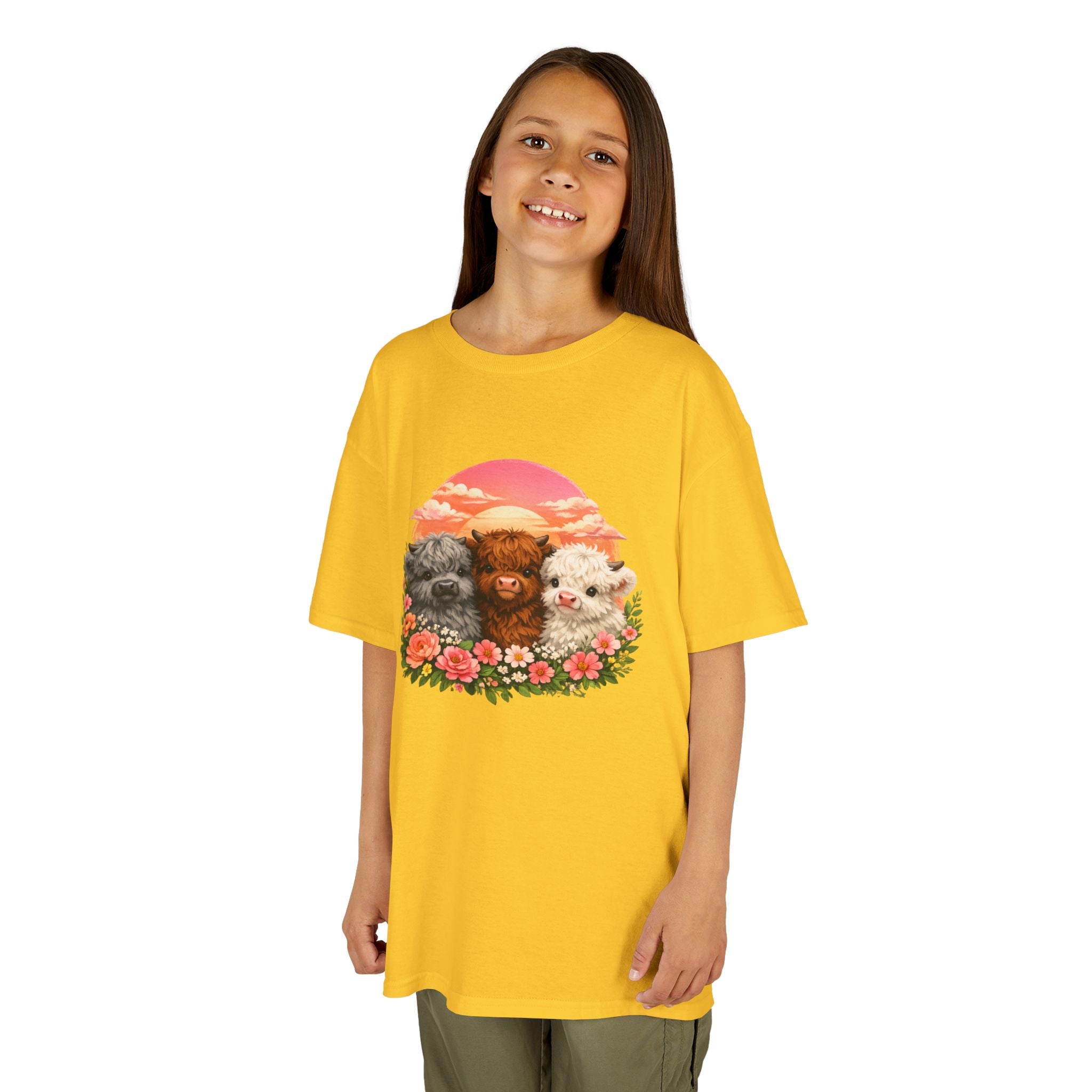 Kids Tee — Trio of Cute Kittens Sunset Floral Design