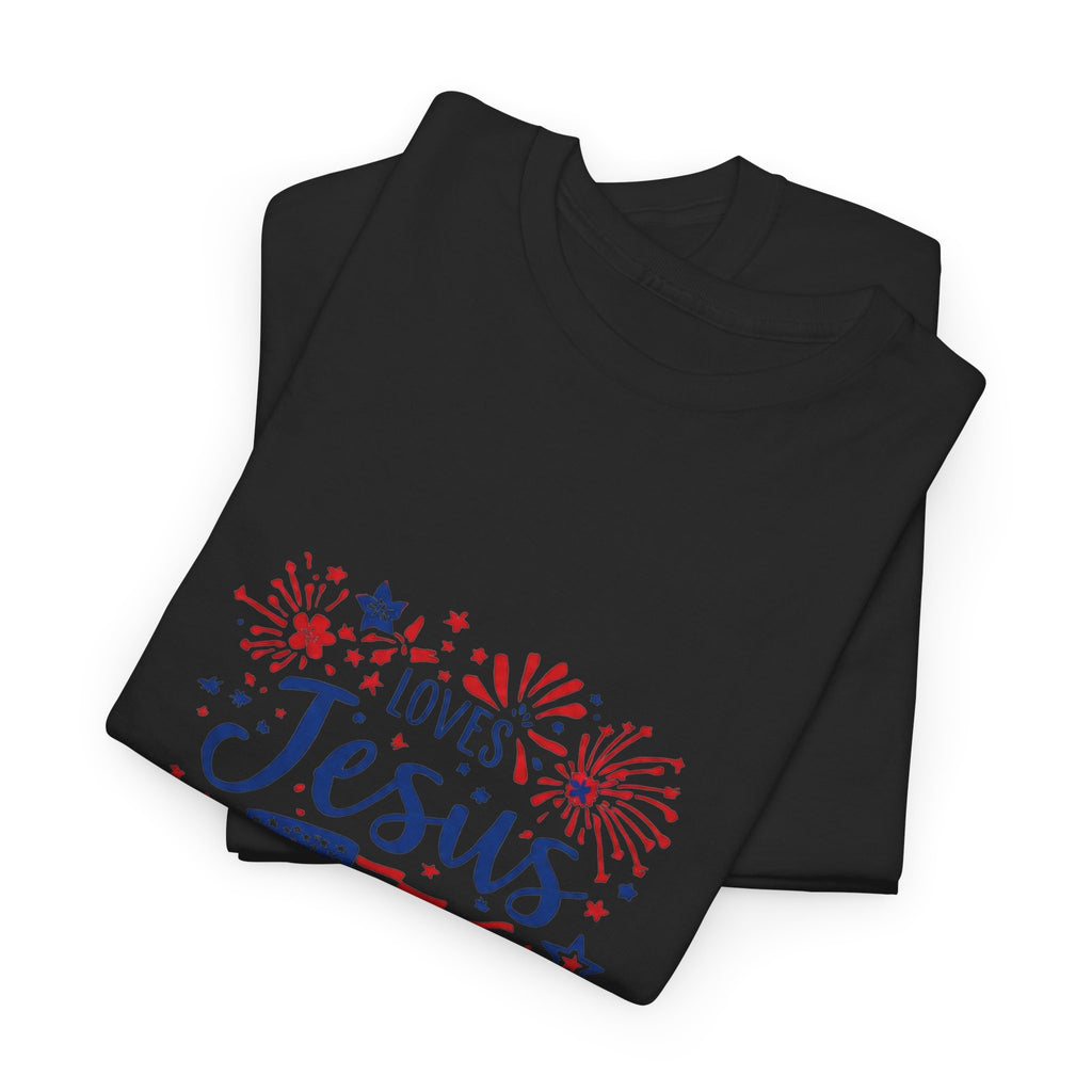 Jesus and America Tee — Patriotic Christian T-Shirt ("Loves Jesus and America Too")
