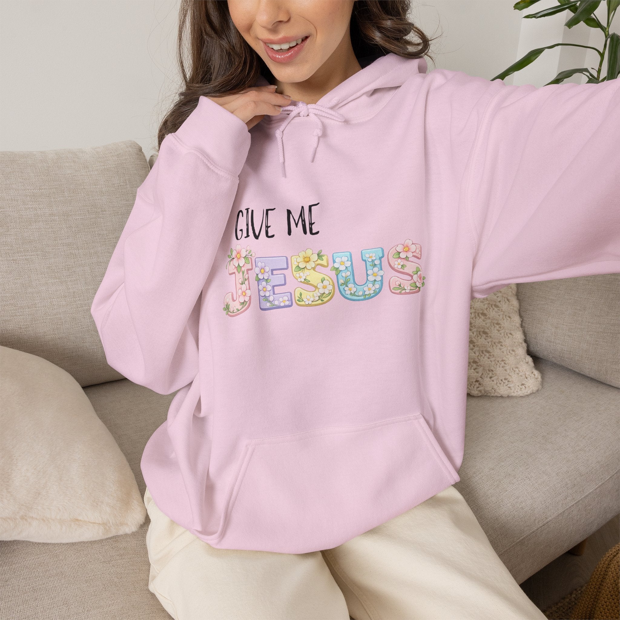 Give Me Jesus Floral Hoodie — Christian Faith Pullover for Women & Men