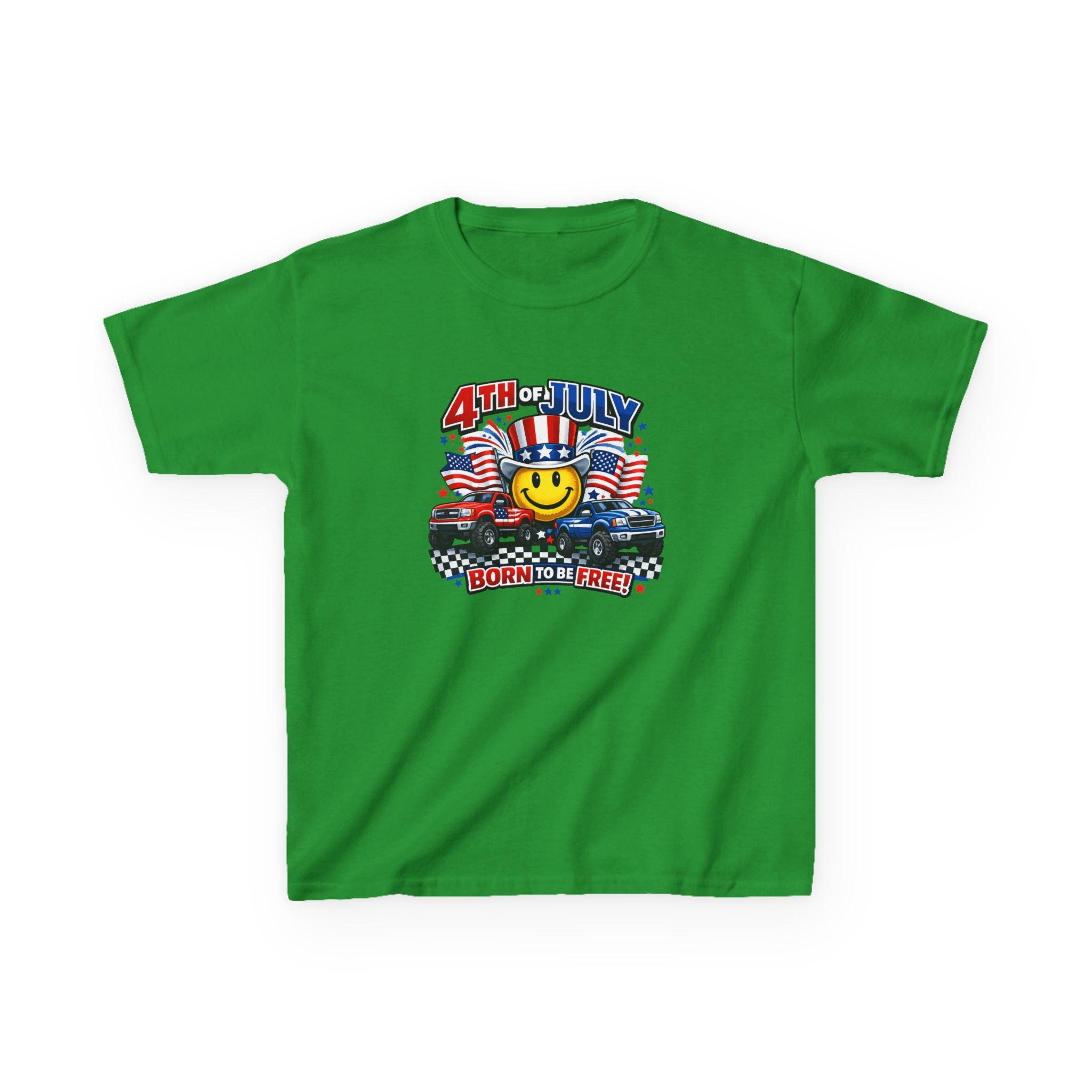 Kids Tee — 4th of July 'Born to Be Free' Smiley Flag Design