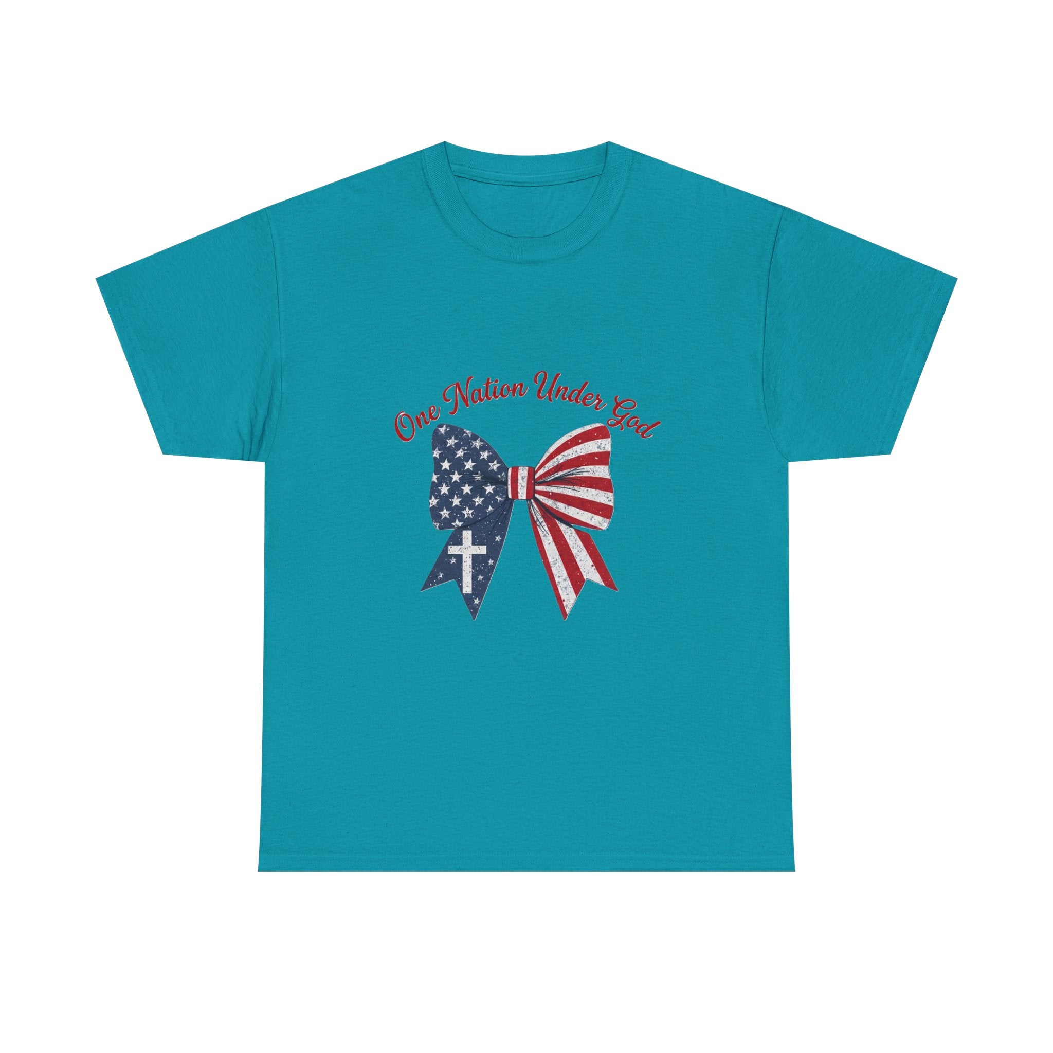 Patriotic Bow Tee — "One Nation Under God" American Flag Cross T-Shirt