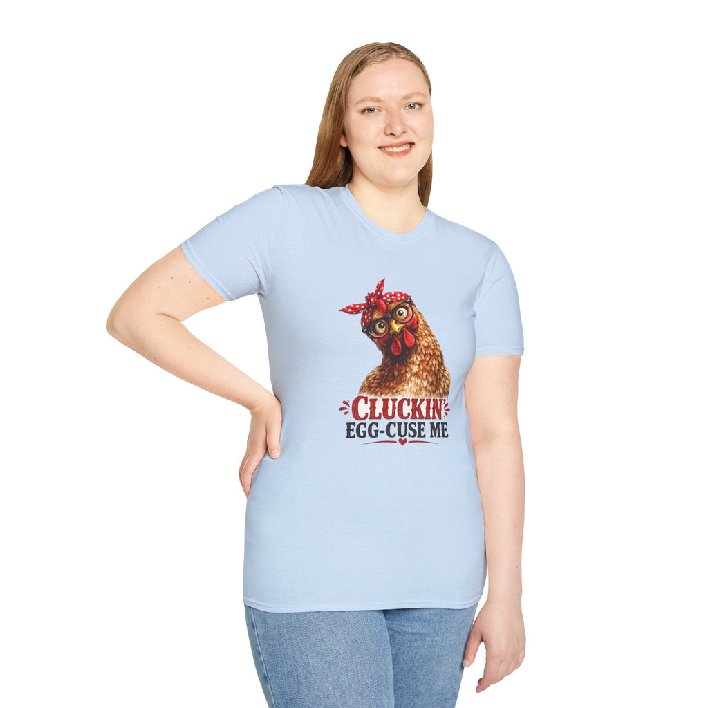 Chicken Graphic T-Shirt — “Cluckin’ Egg-Cuse Me” Vintage Hen Tee