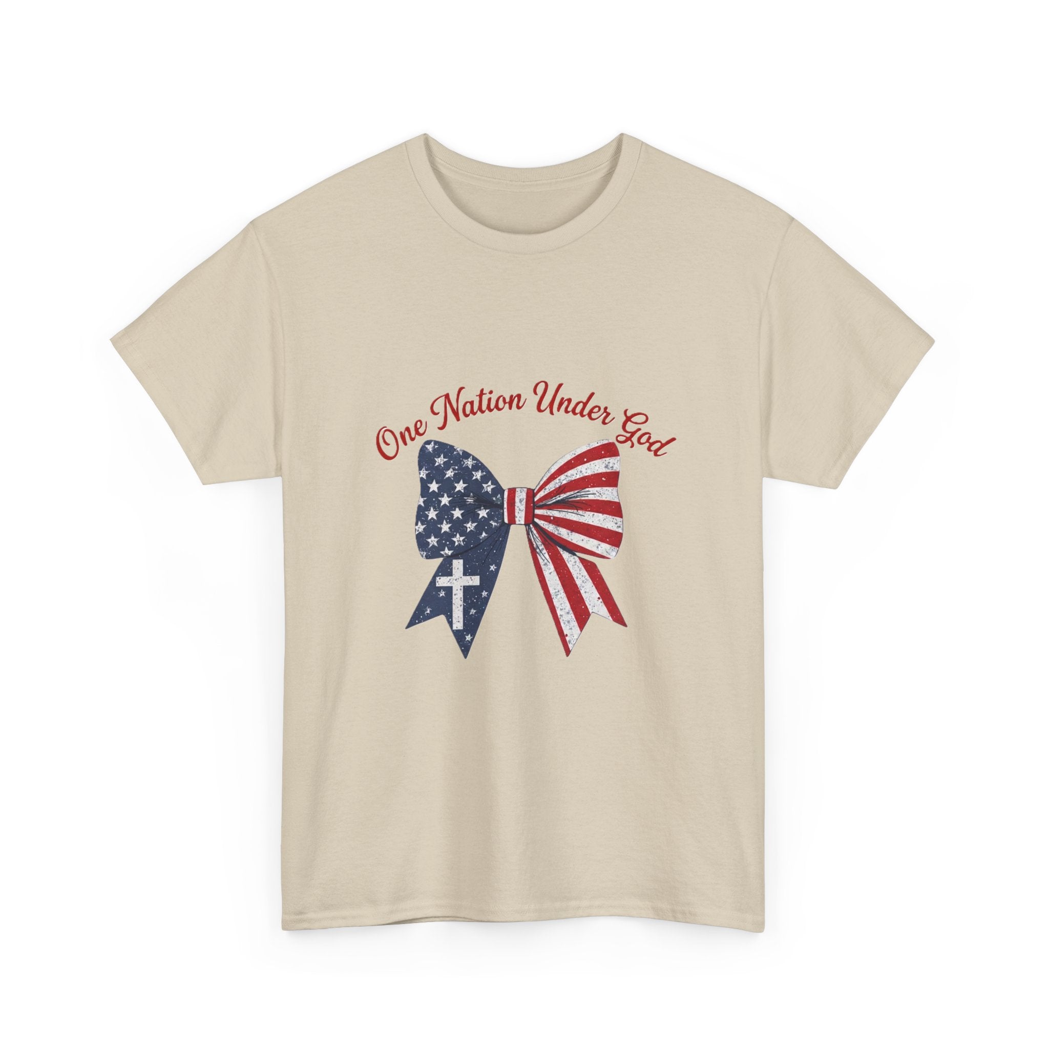 Patriotic Bow Tee — "One Nation Under God" American Flag Cross T-Shirt