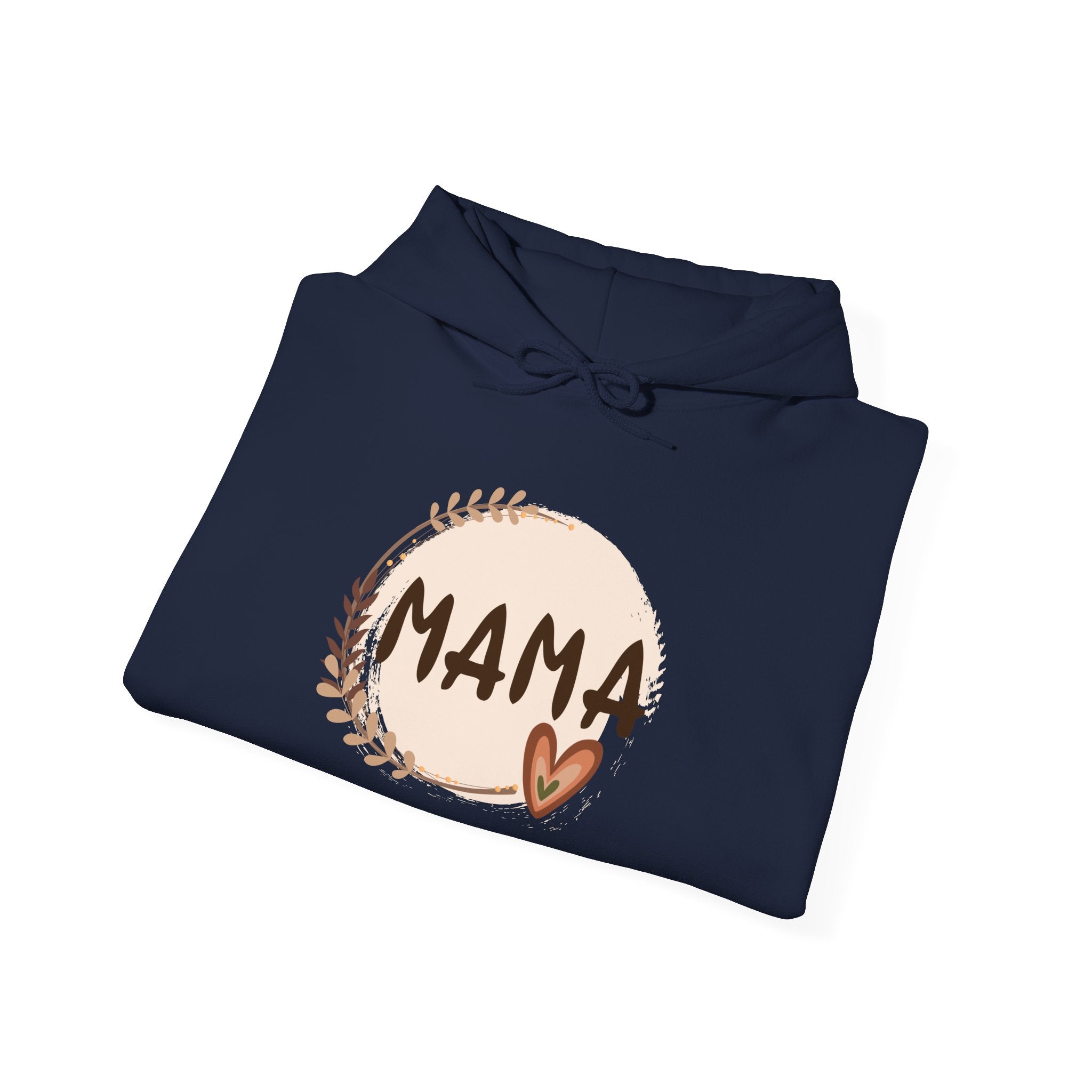 Mama Heart Hoodie — Soft Neutral Mom Sweatshirt, 'MAMA' Script with Heart & Wreath (Mother’s Day Gift)