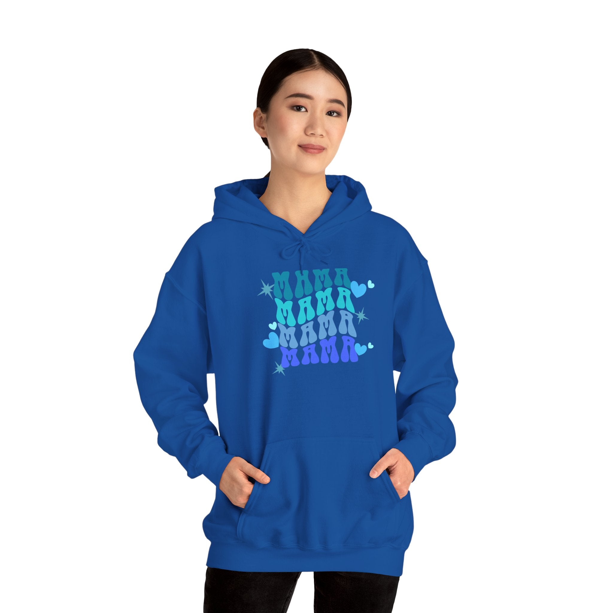Mama Heart Crewneck Hoodie – Blue Gradient “MAMA” Graphic Sweatshirt