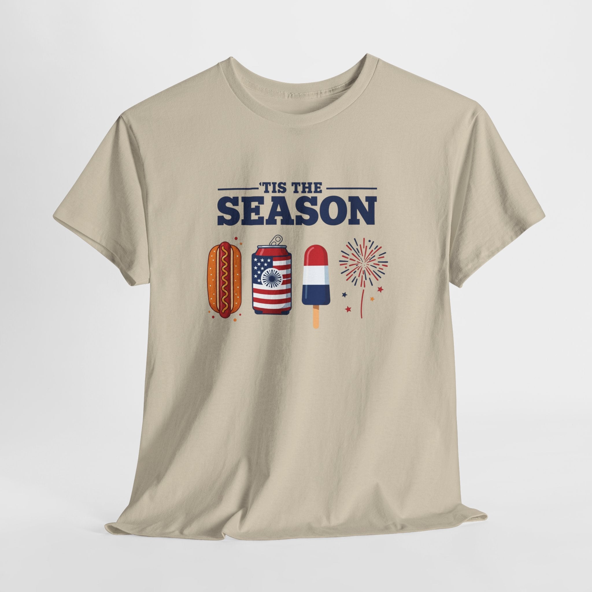 Fourth of July Tee — "'Tis the Season" Patriotic Hot Dog, Popsicle & Fireworks T-Shirt