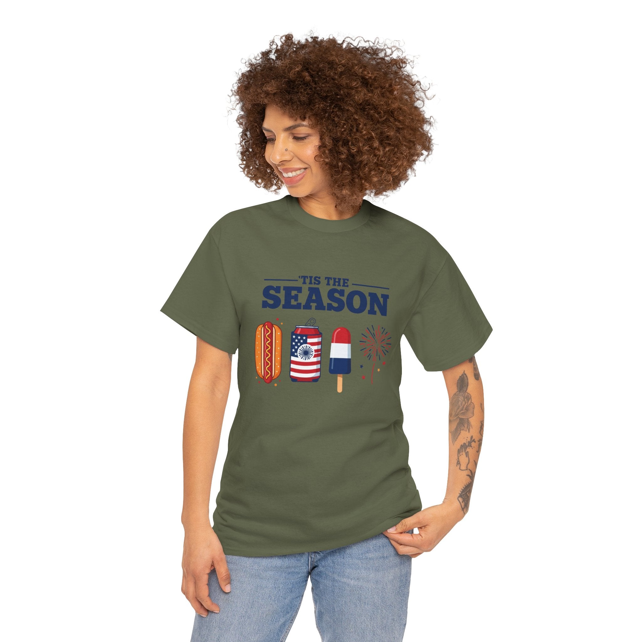 Fourth of July Tee — "'Tis the Season" Patriotic Hot Dog, Popsicle & Fireworks T-Shirt
