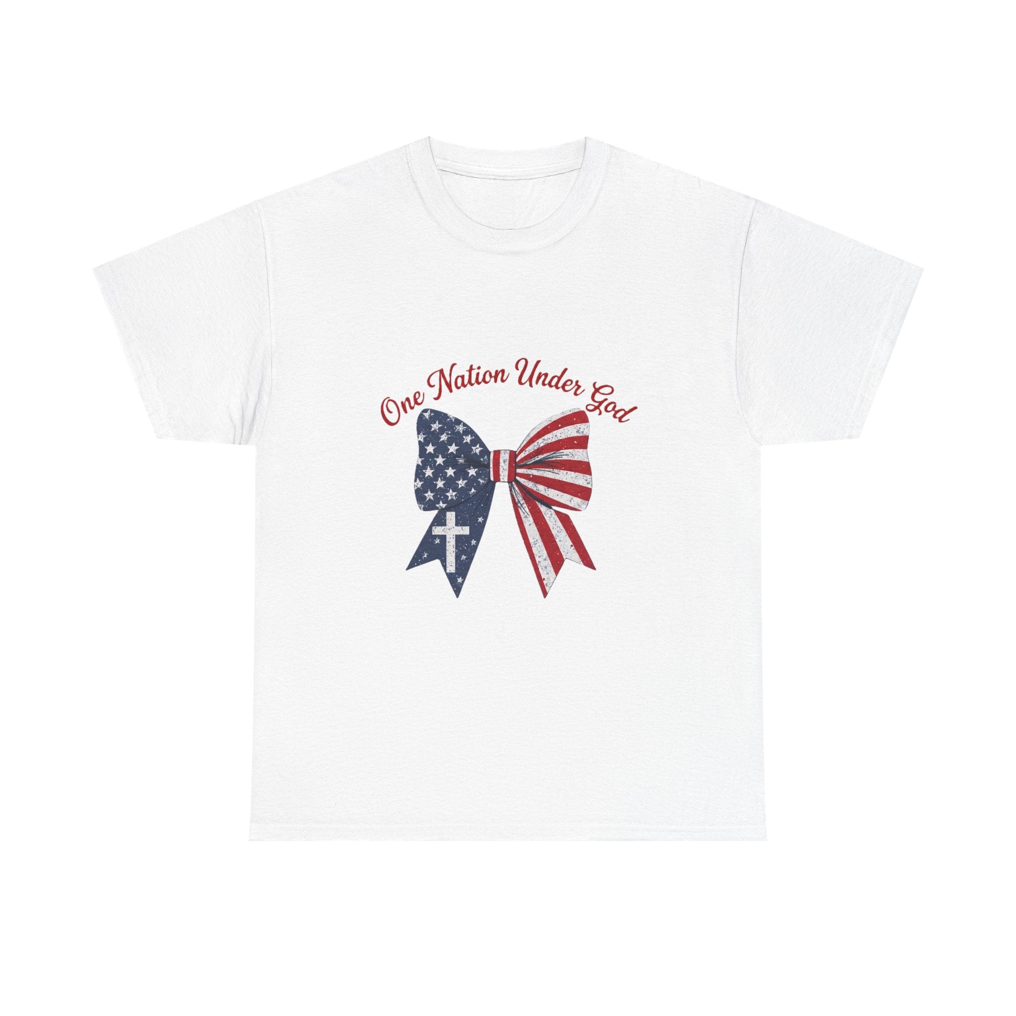 Patriotic Bow Tee — "One Nation Under God" American Flag Cross T-Shirt