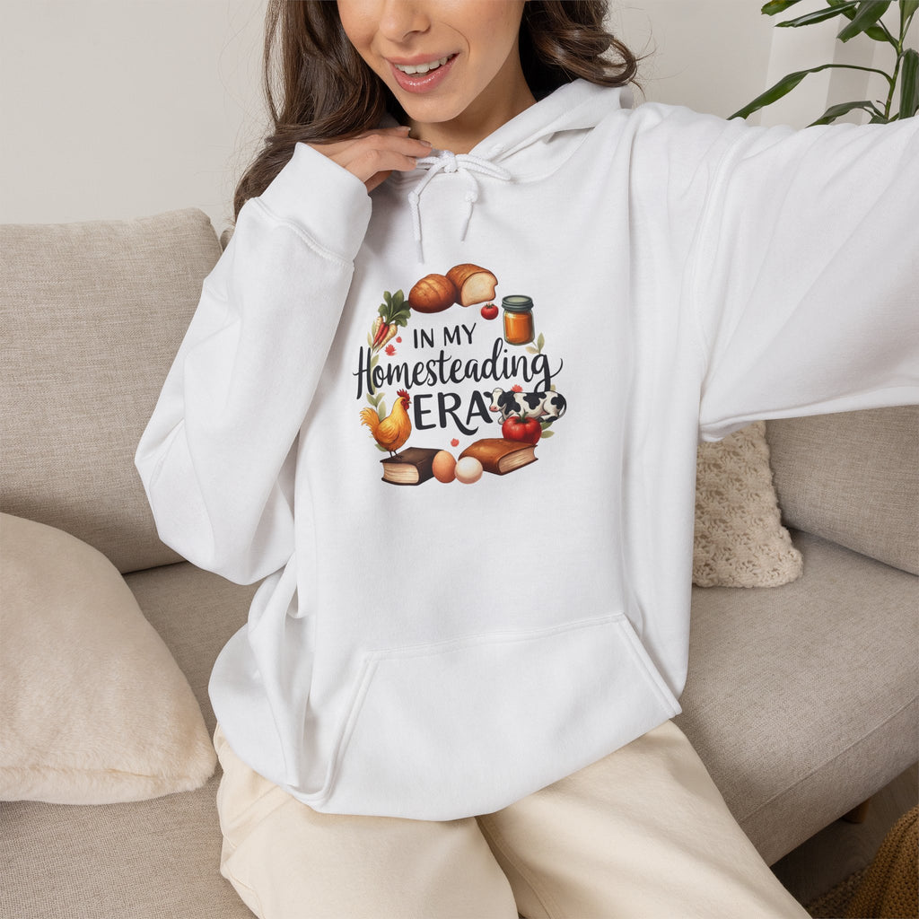 Homesteading Era Hoodie — "In My Homesteading Era" Canned Food, Chicken & Cow Design