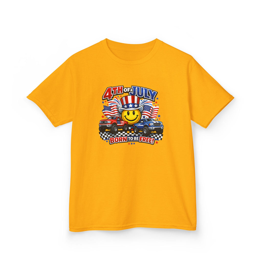 Kids Tee — 4th of July 'Born to Be Free' Smiley Flag Design