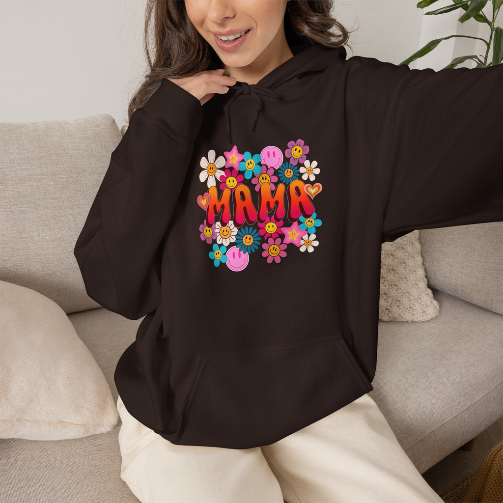 Mama Floral Hoodie — Retro Flower Power "Mama" Sweatshirt