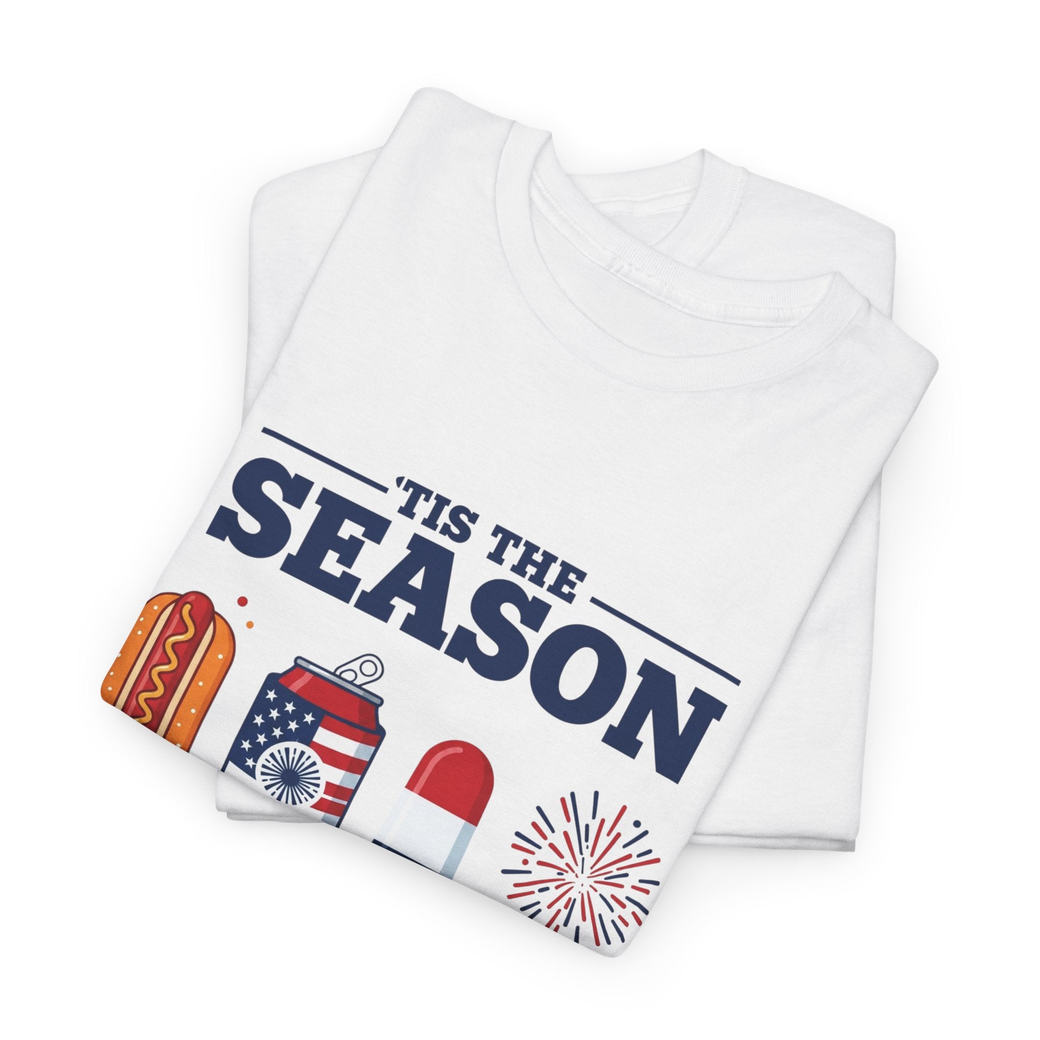 Fourth of July Tee — "'Tis the Season" Patriotic Hot Dog, Popsicle & Fireworks T-Shirt