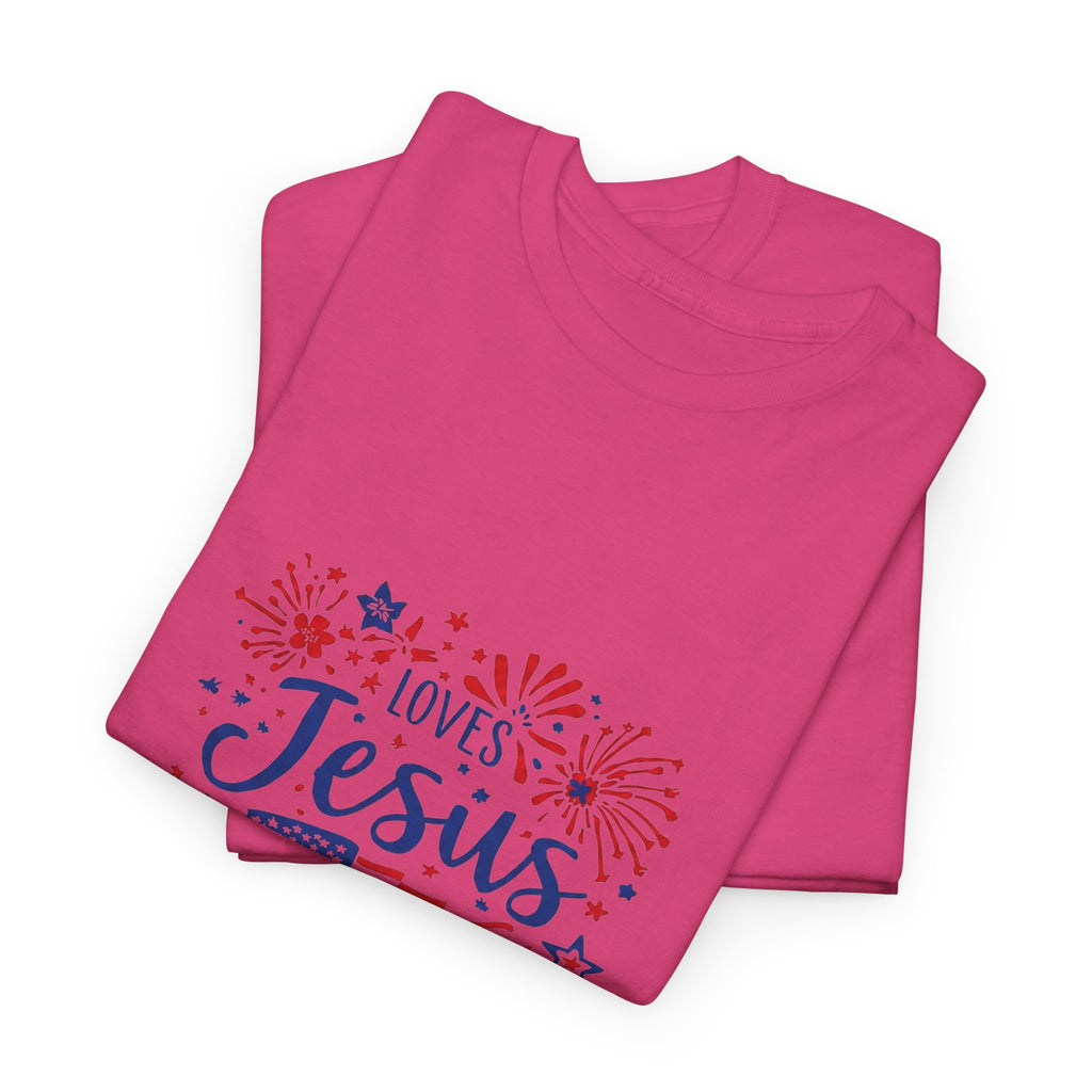 Jesus and America Tee — Patriotic Christian T-Shirt ("Loves Jesus and America Too")