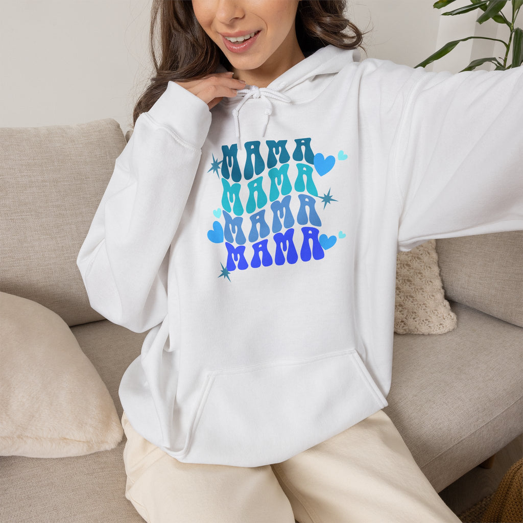 Mama Heart Crewneck Hoodie – Blue Gradient “MAMA” Graphic Sweatshirt