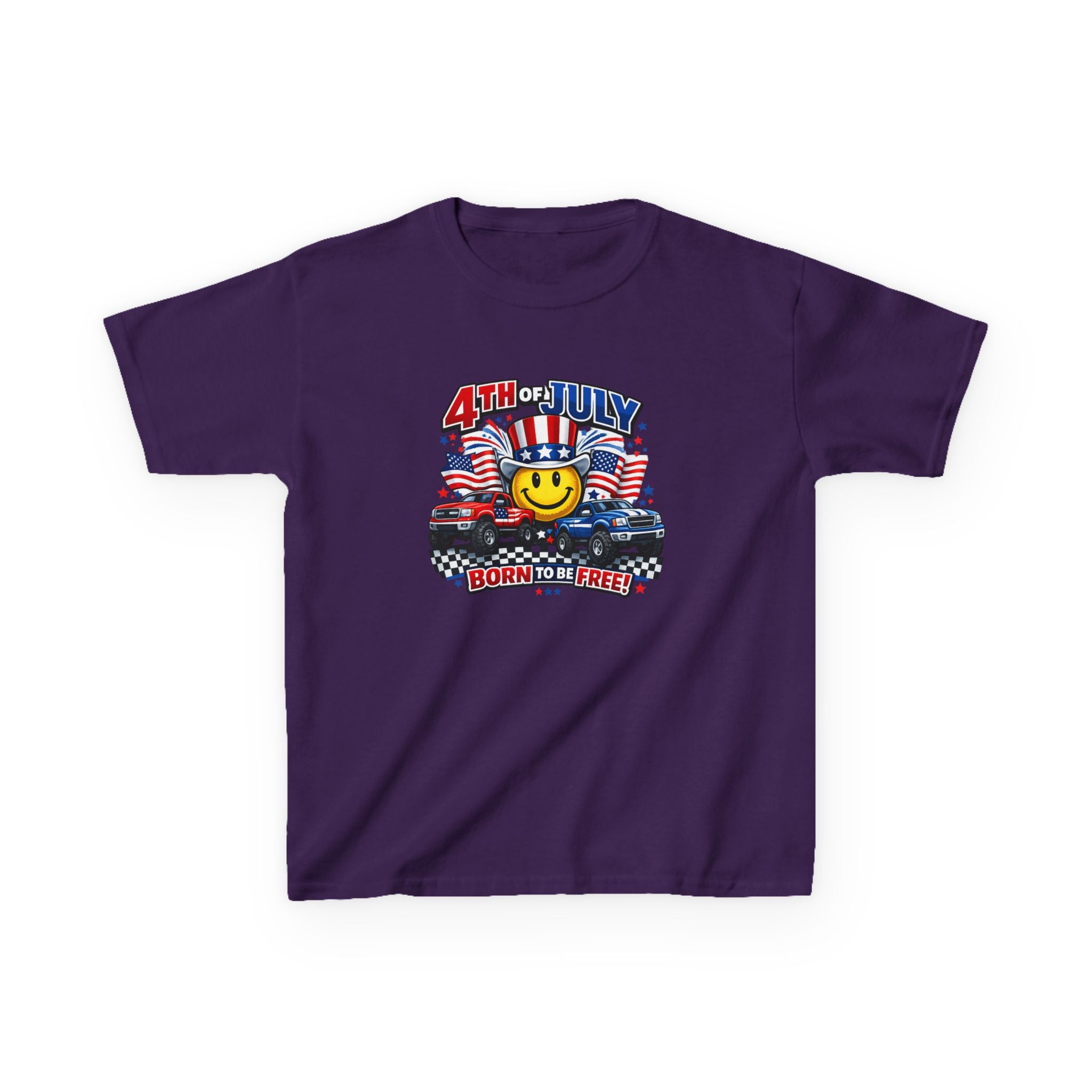 Kids Tee — 4th of July 'Born to Be Free' Smiley Flag Design