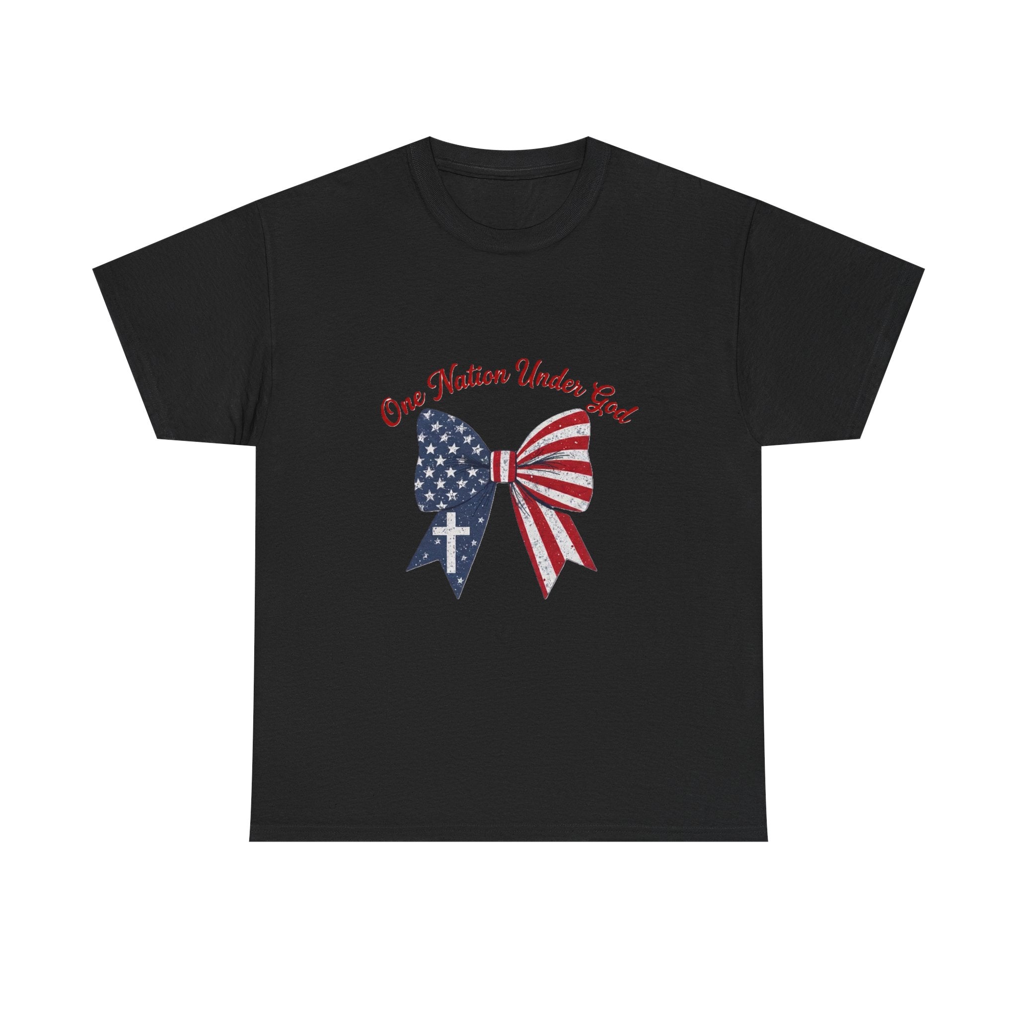 Patriotic Bow Tee — "One Nation Under God" American Flag Cross T-Shirt