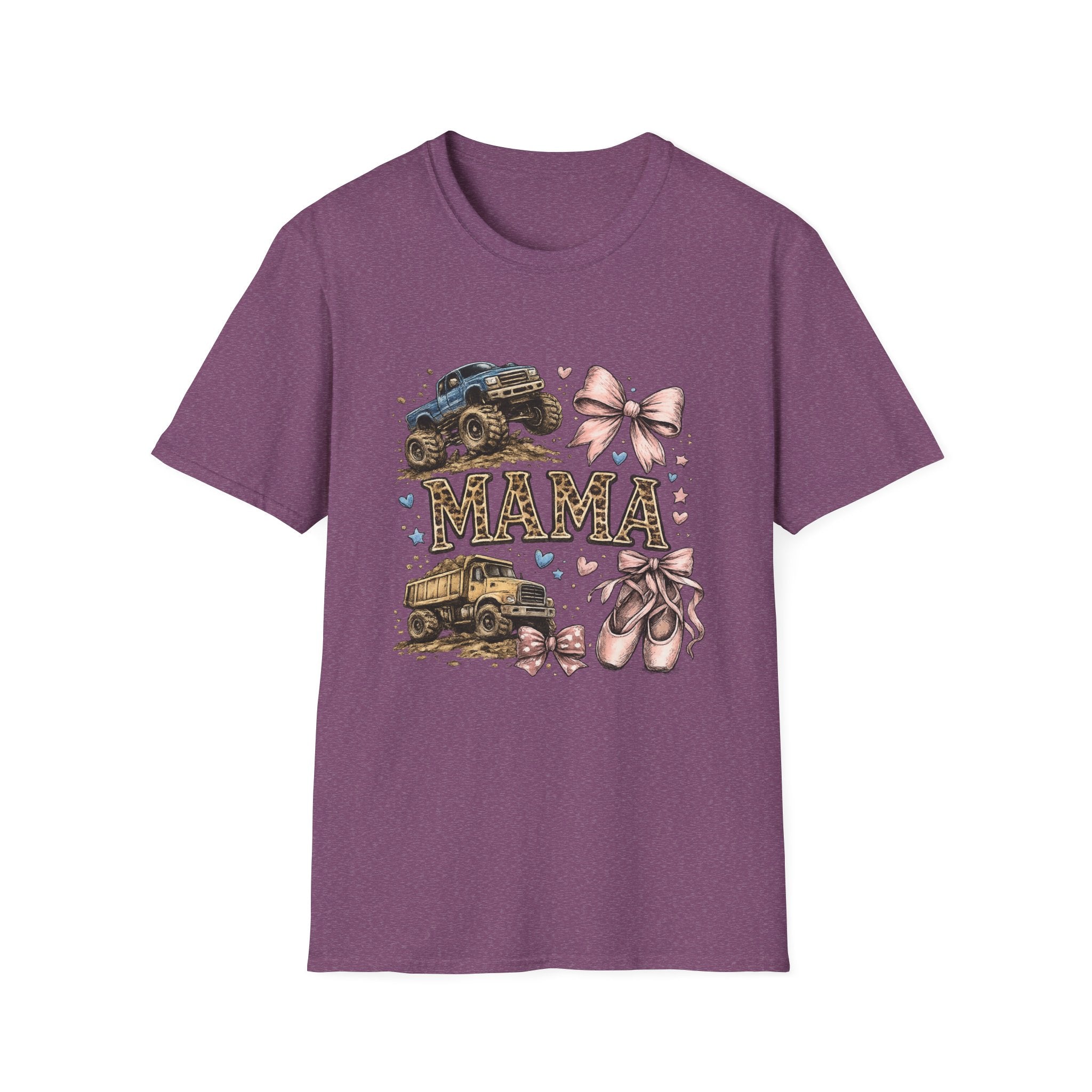 Mama Jeep & Ballet Shoes T-Shirt — 'MAMA' Graphic Tee with Trucks, Bows & Ballet Slippers
