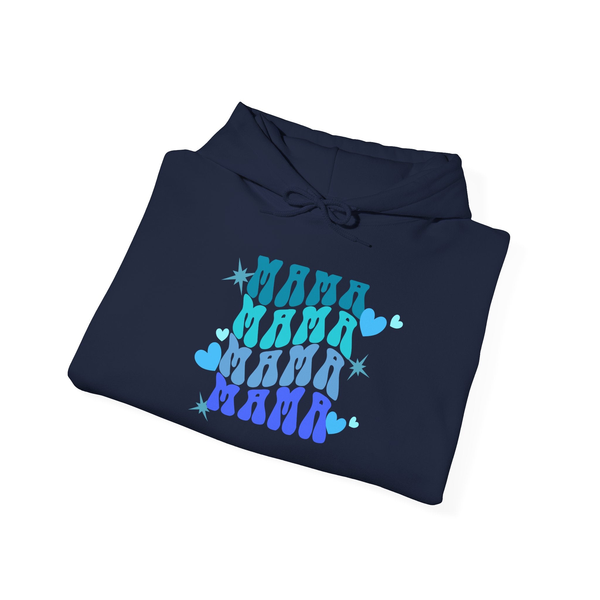 Mama Heart Crewneck Hoodie – Blue Gradient “MAMA” Graphic Sweatshirt