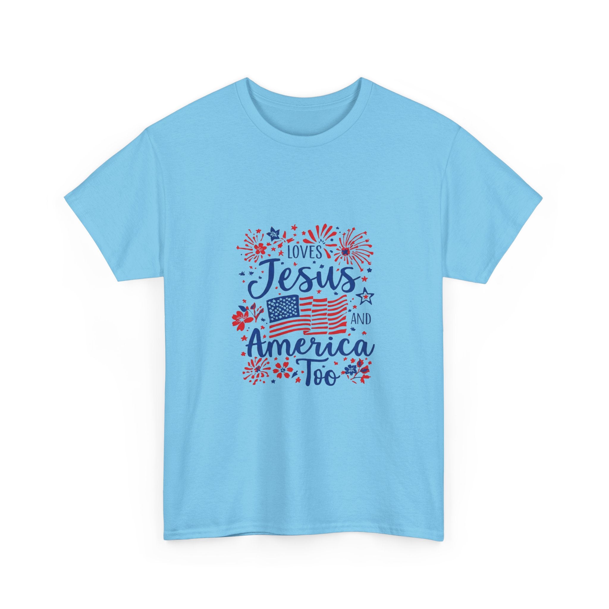 Jesus and America Tee — Patriotic Christian T-Shirt ("Loves Jesus and America Too")