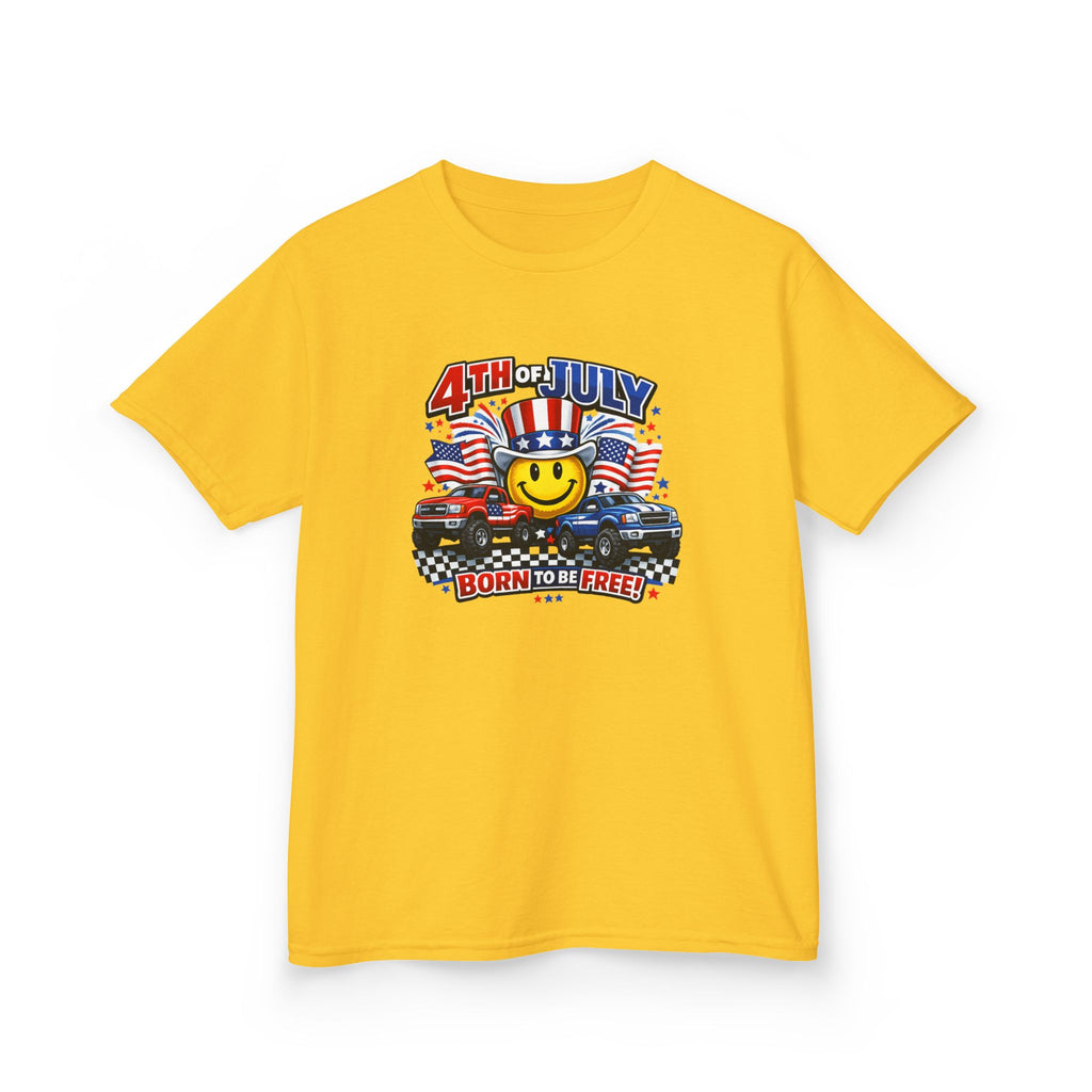 Kids Tee — 4th of July 'Born to Be Free' Smiley Flag Design