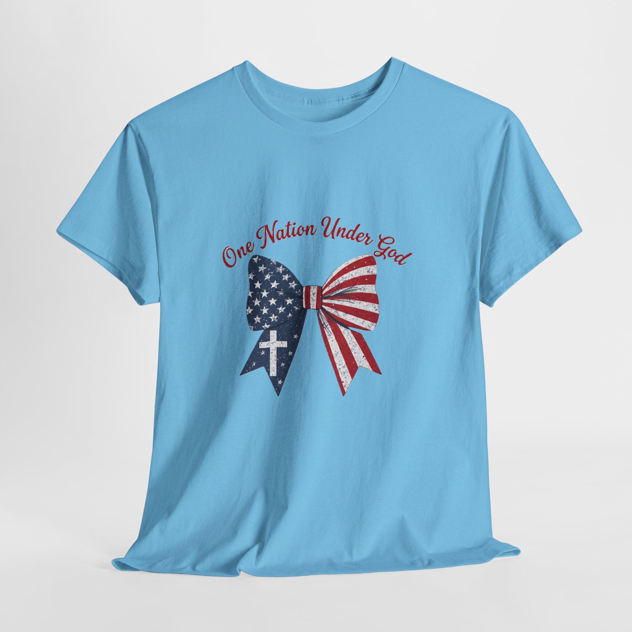 Patriotic Bow Tee — "One Nation Under God" American Flag Cross T-Shirt